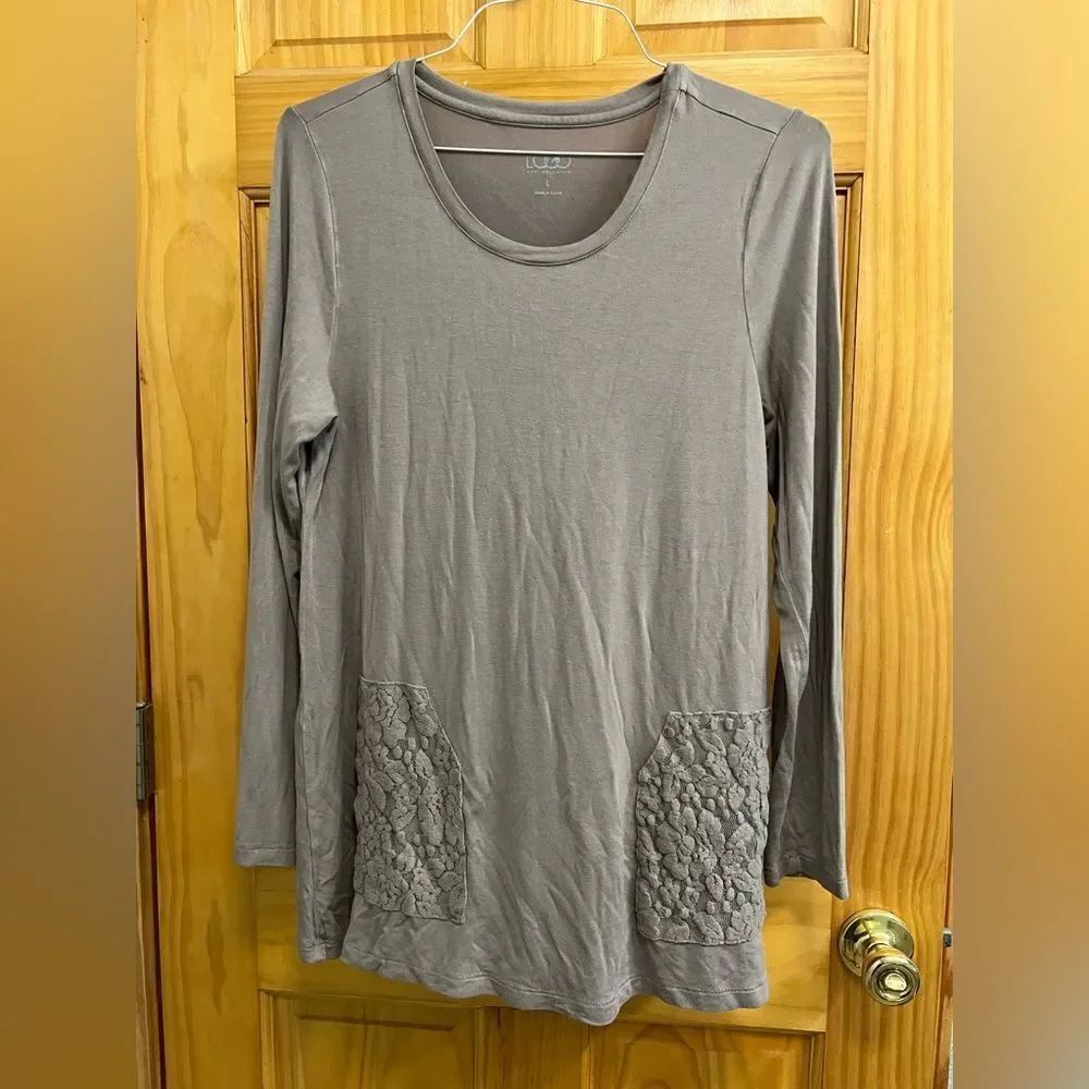 LOGO mushroom color lace pocket long sleeve tee size L